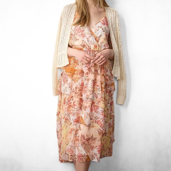 LC Lauren Conrad Strappy Cream Floral Tiered Midi Dress New with Tags - Picture 2 of 10